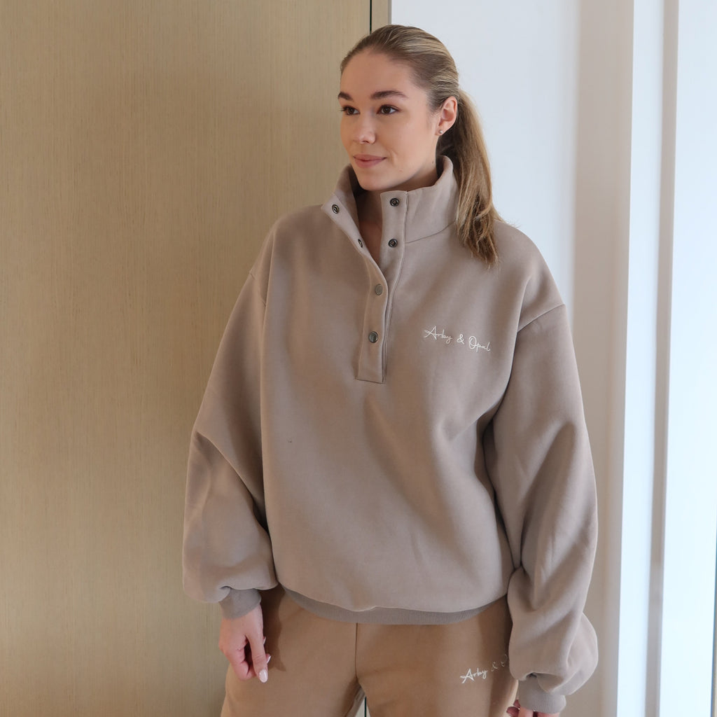 Dome Button Pullover - Taupe