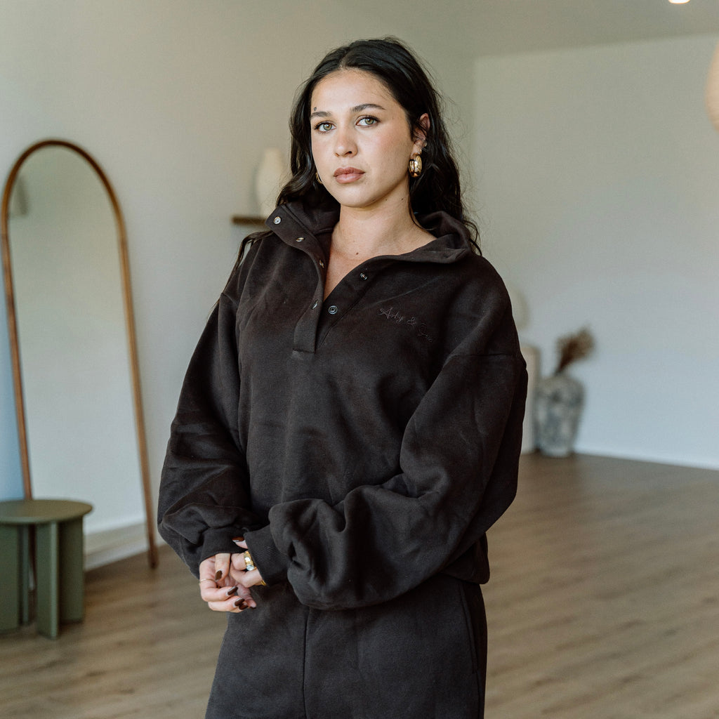 Dome Button Pullover - Cocoa Bean