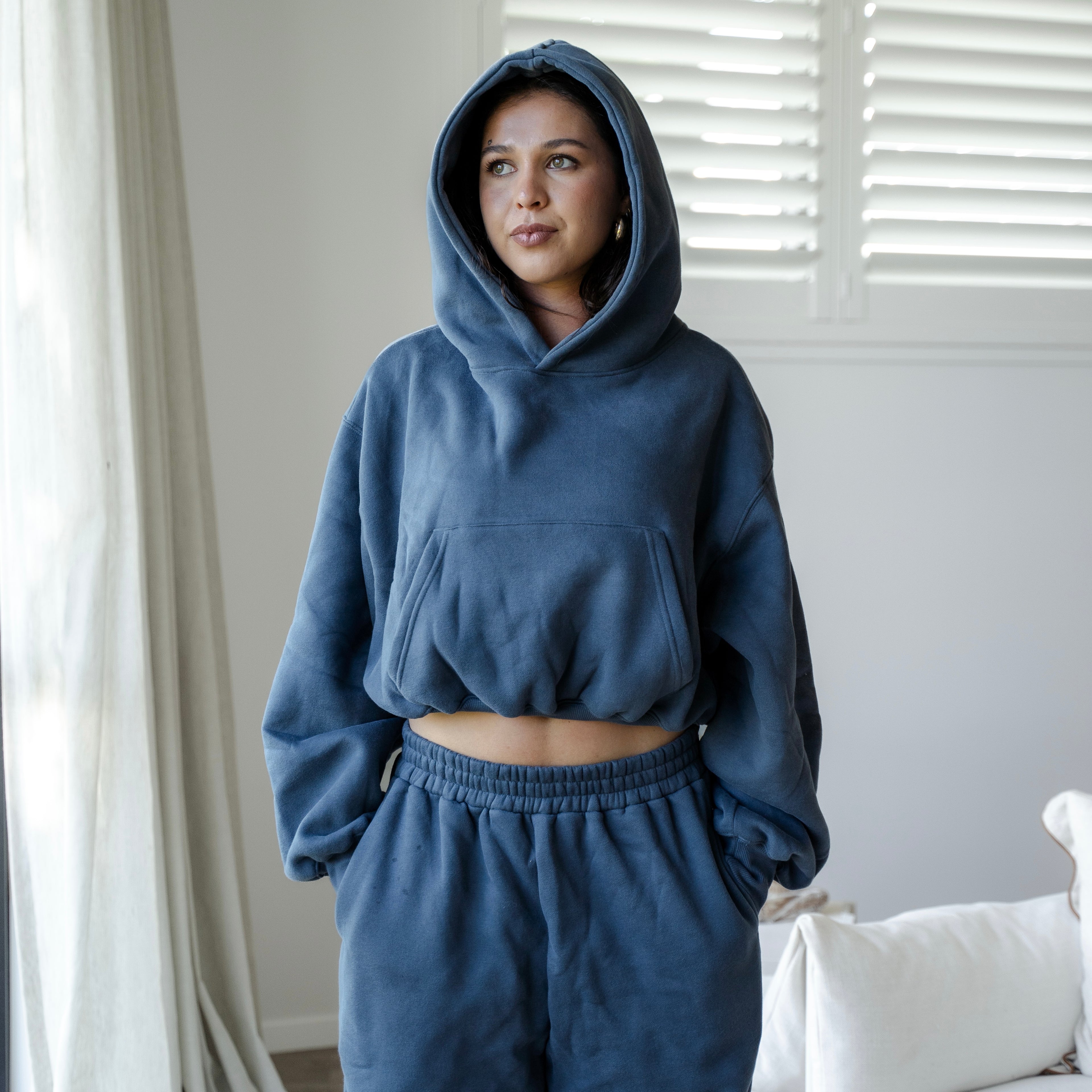 Signature Crop Hoodie - Washed Blue