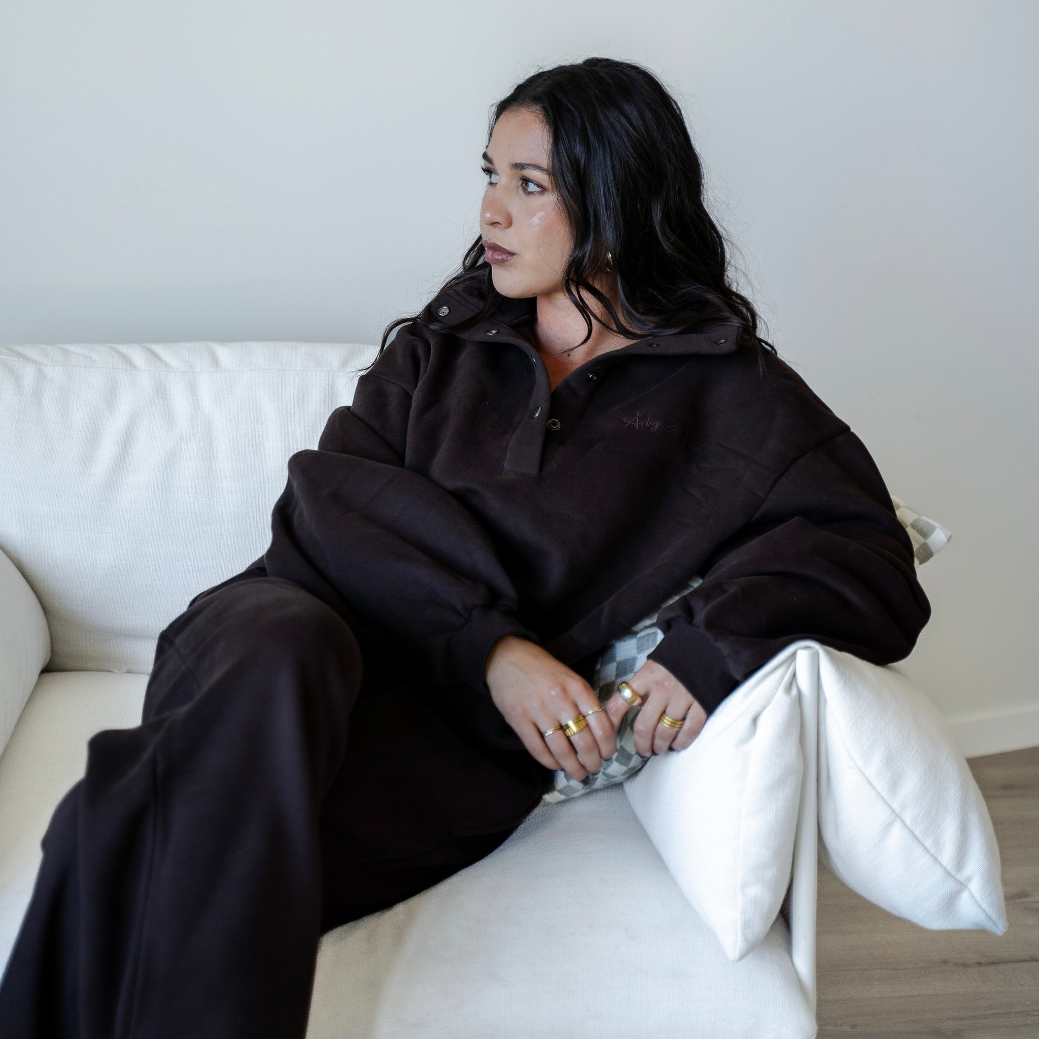 Dome Button Pullover - Cocoa Bean