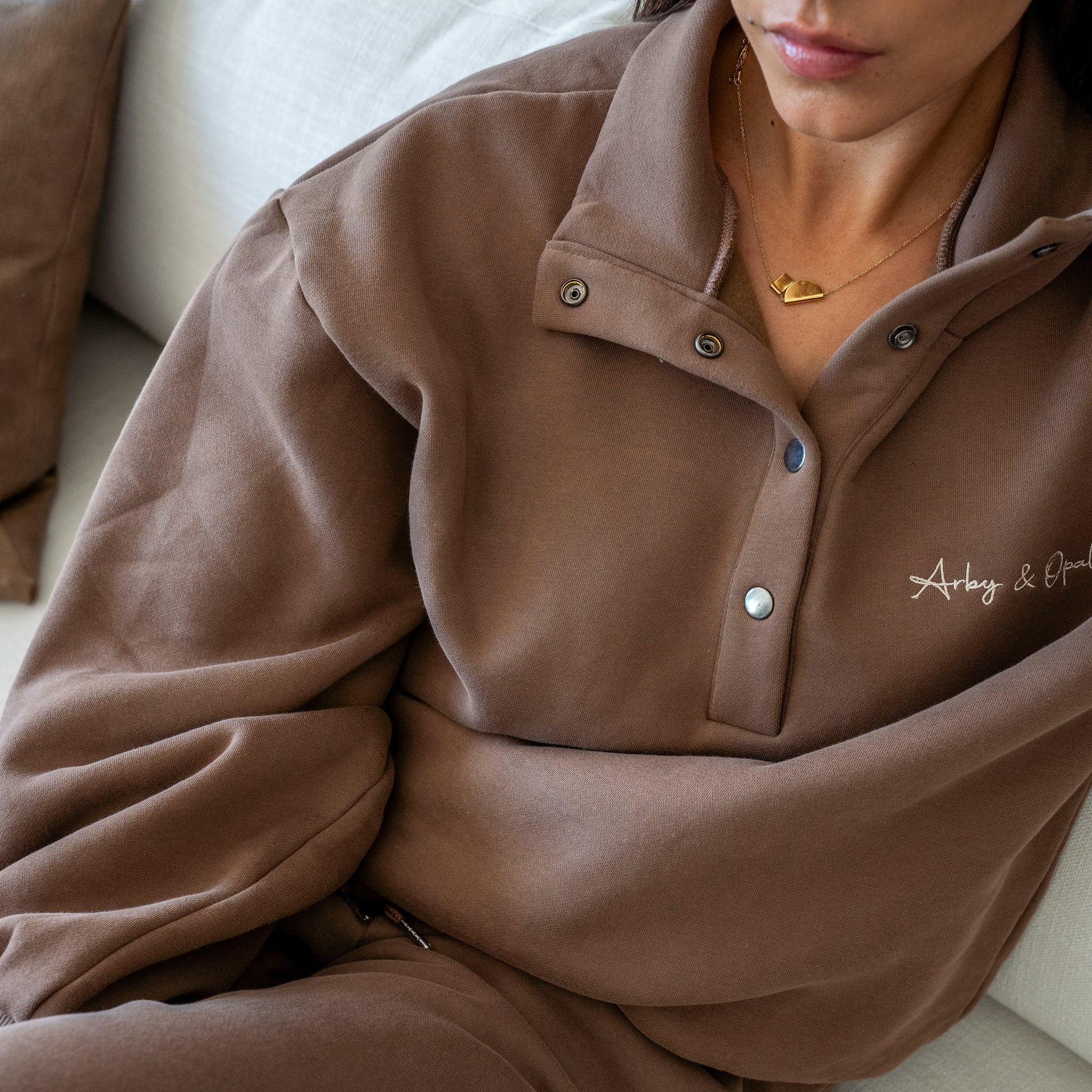 Dome Button Pullover - Cocoa