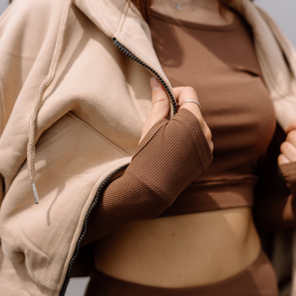 Ribbed Lounge Long Sleeve Crop - Cocoa