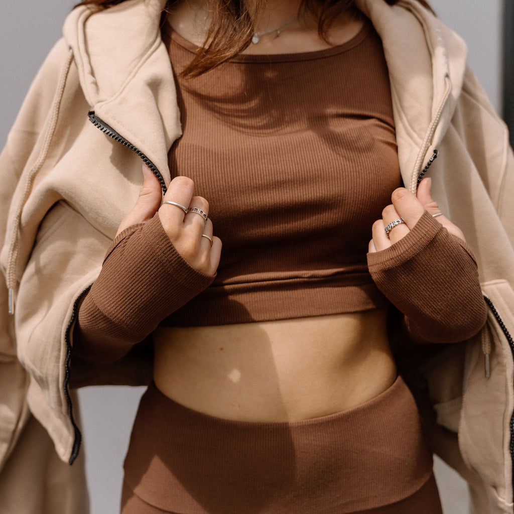 Ribbed Lounge Long Sleeve Crop - Cocoa
