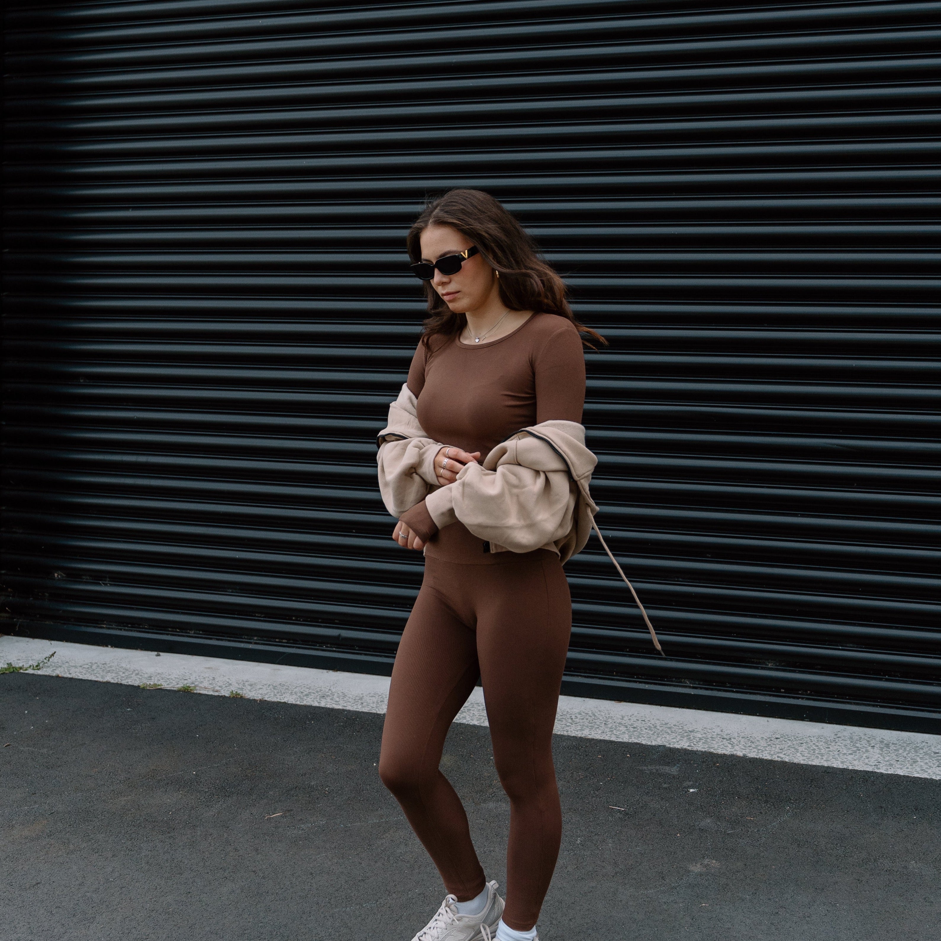 Ribbed Lounge Long Sleeve Crop - Cocoa