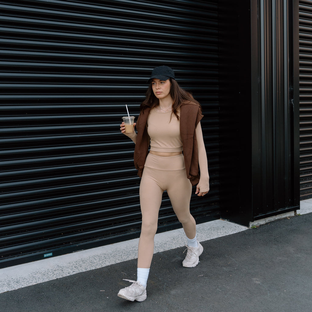 Ribbed Lounge Long Sleeve Crop - Latte