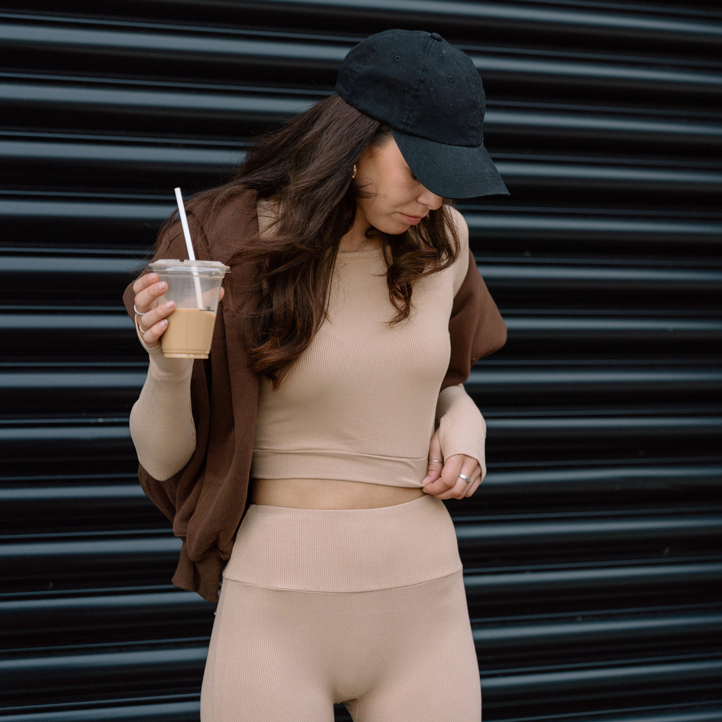 Ribbed Lounge Long Sleeve Crop - Latte