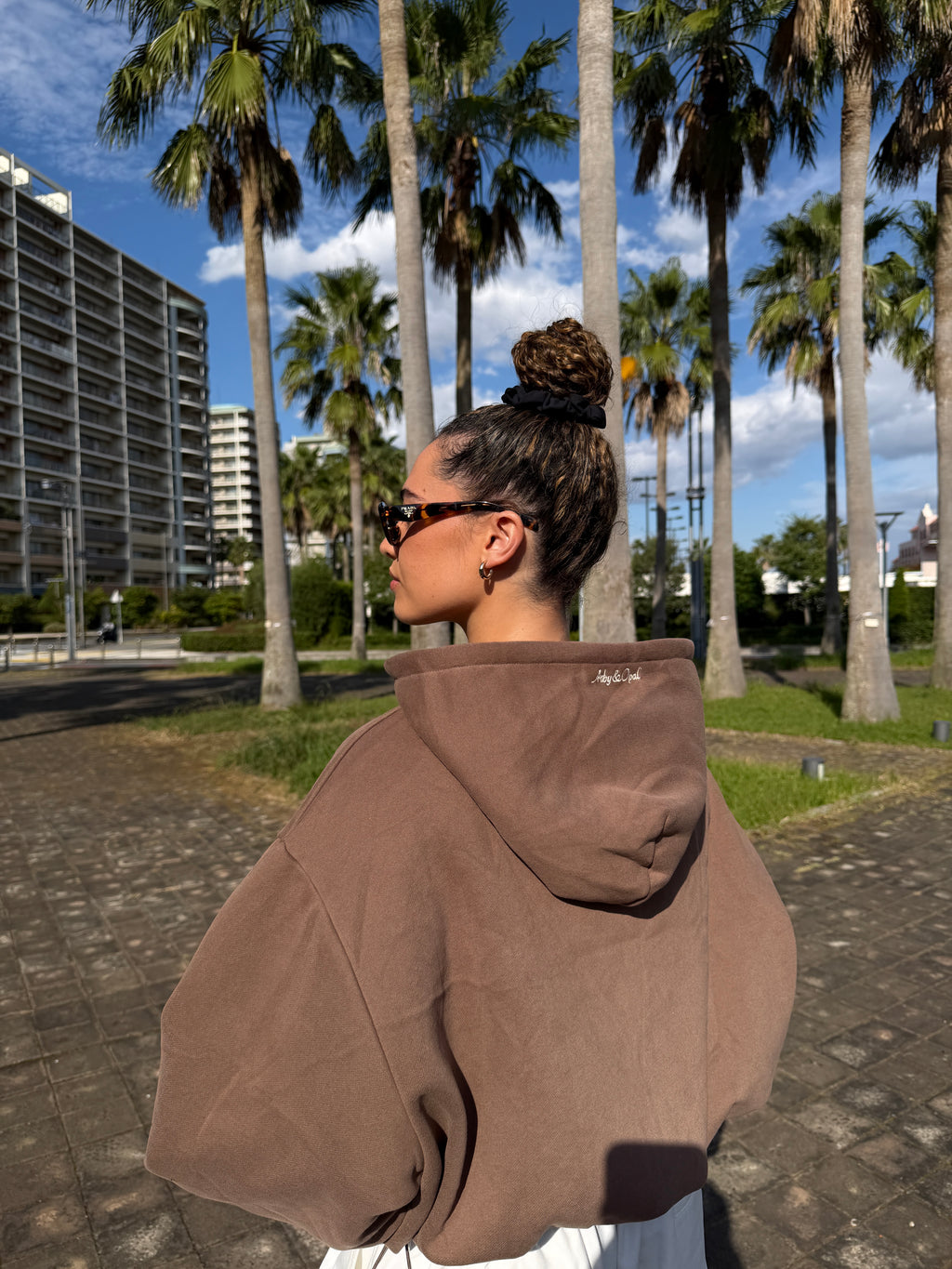 Retro Zipper Hoodie - Cocoa Cream