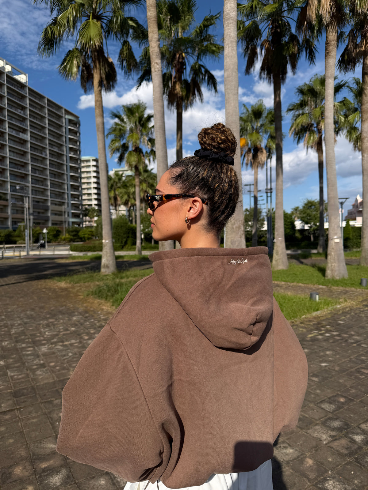 Retro Zipper Hoodie - Cocoa Cream