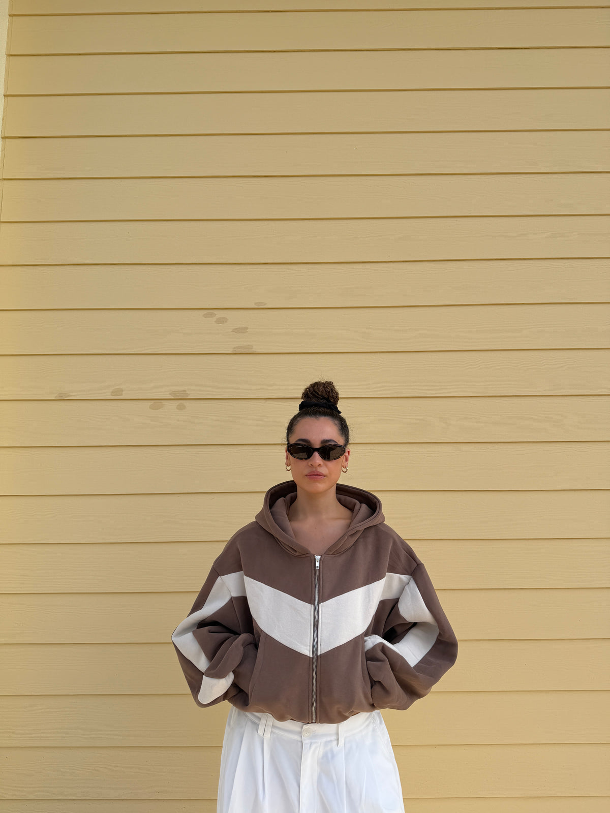 Retro Zipper Hoodie - Cocoa Cream