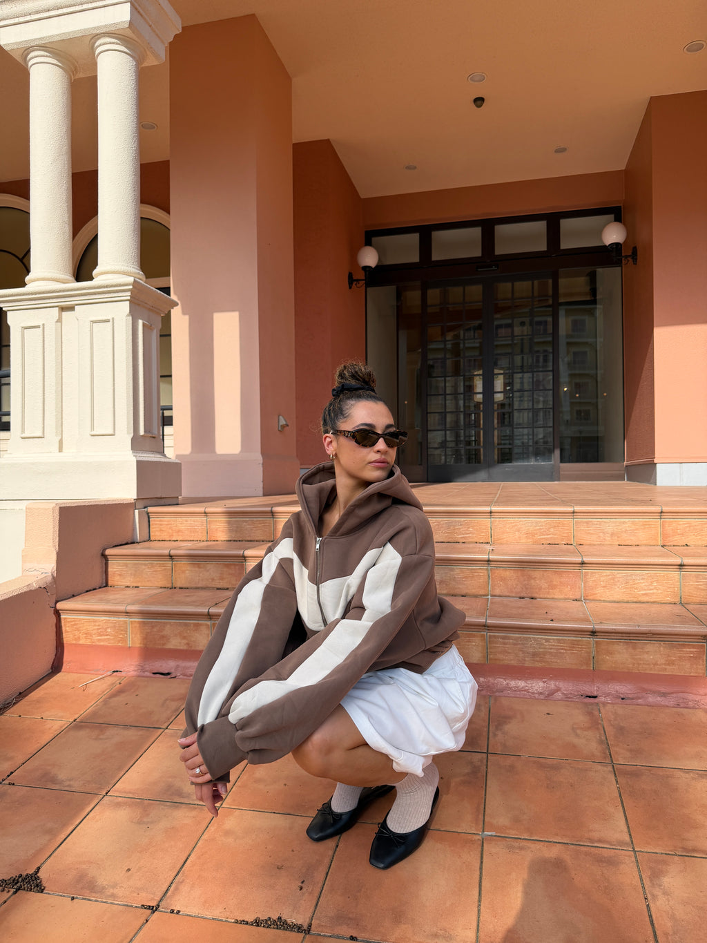 Retro Zipper Hoodie - Cocoa Cream