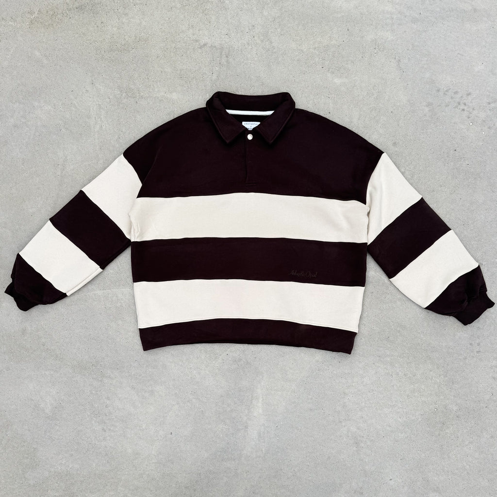 Retro Polo Pullover - Cocoa Bean & Cream